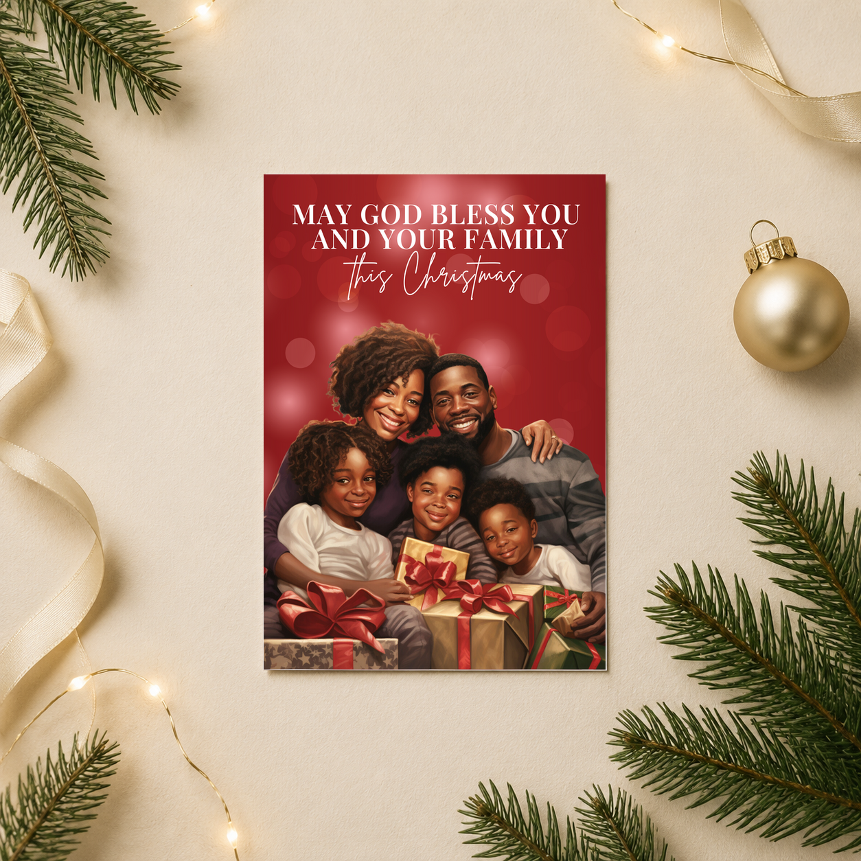 Family Christmas Blessing Card | Black Family | May God Bless You - Image 2
