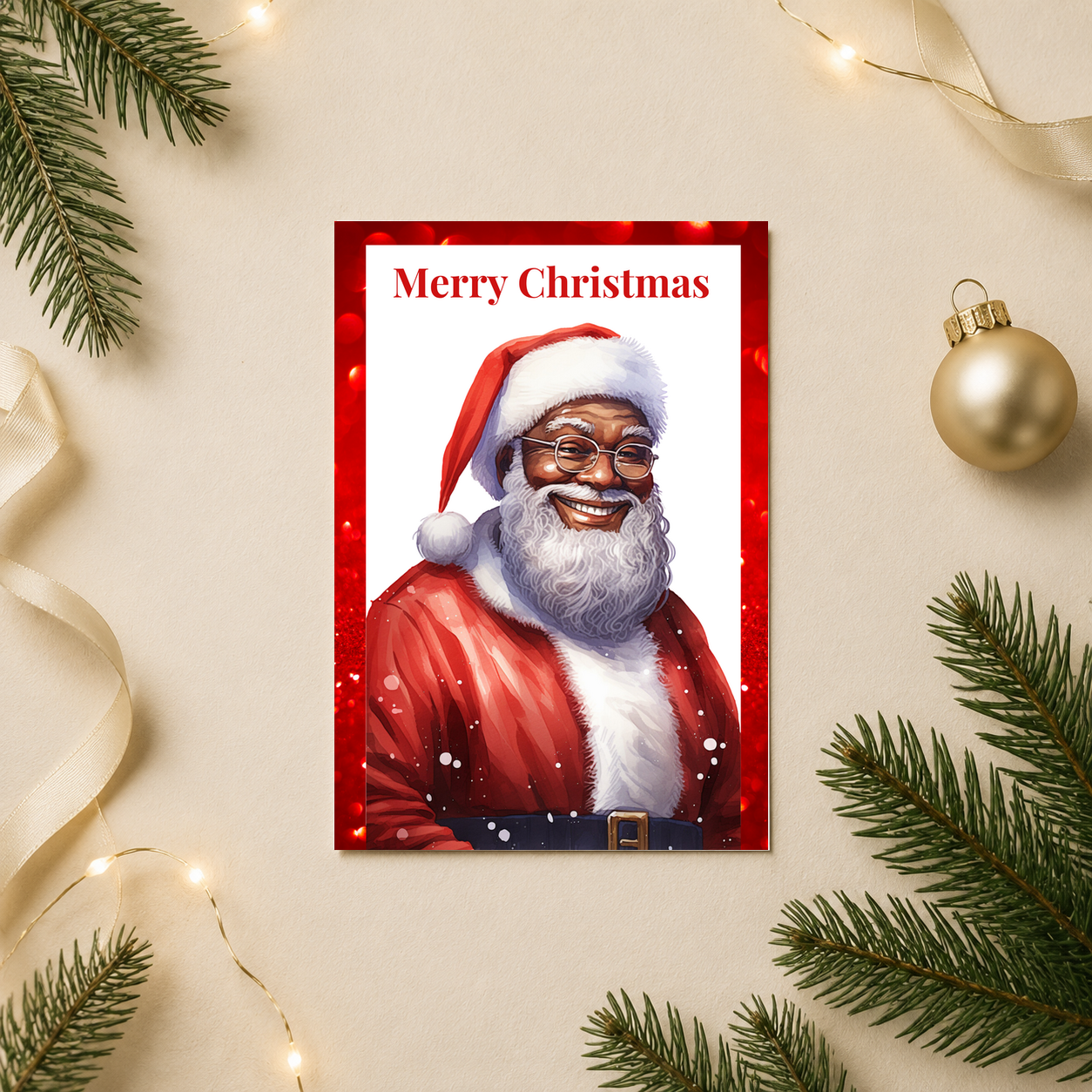 Black Santa Christmas Card | Classic Red Father Christmas Portrait - Image 2