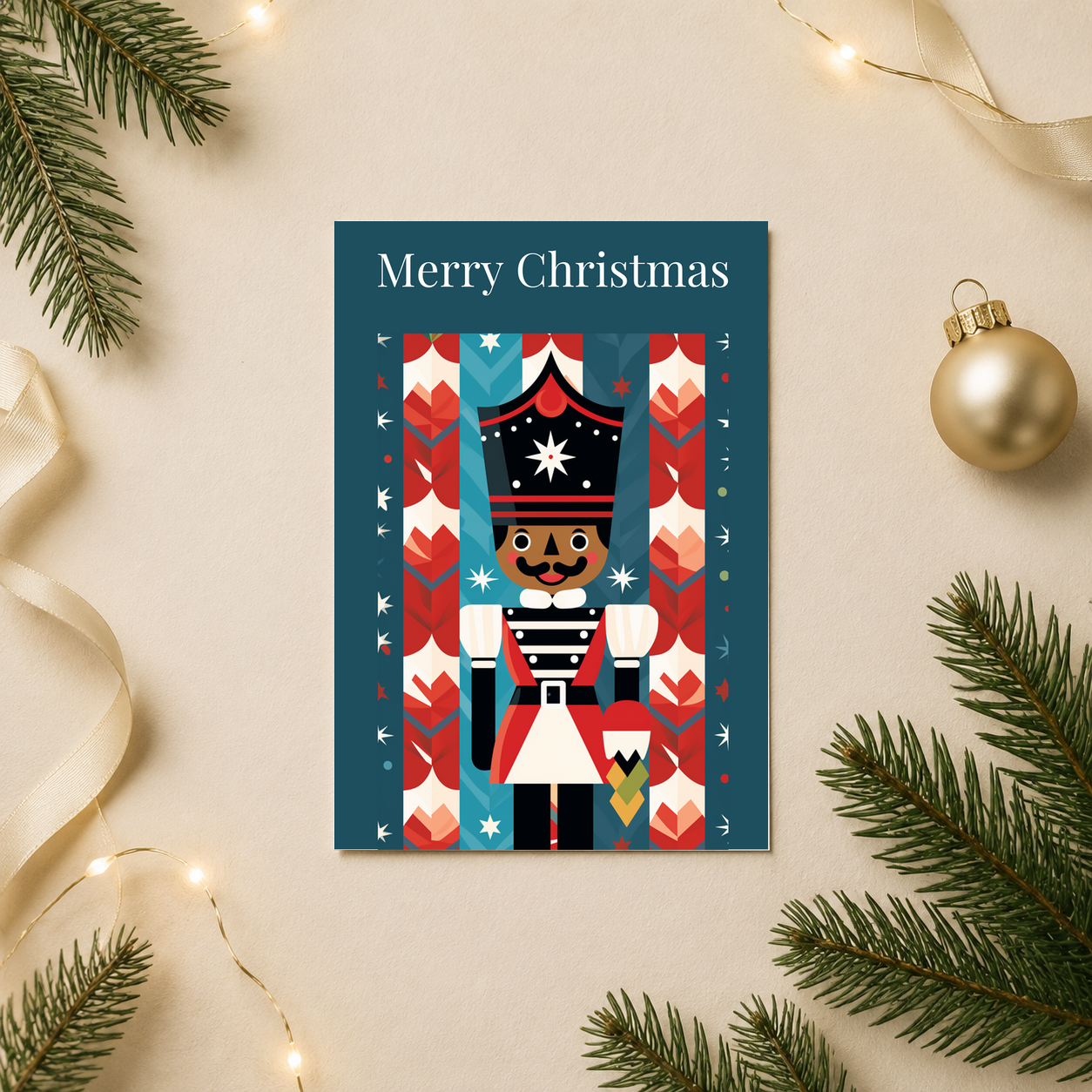 Modern Nutcracker Christmas Card | Geometric Stripes | Graphic Festive Design - Image 2