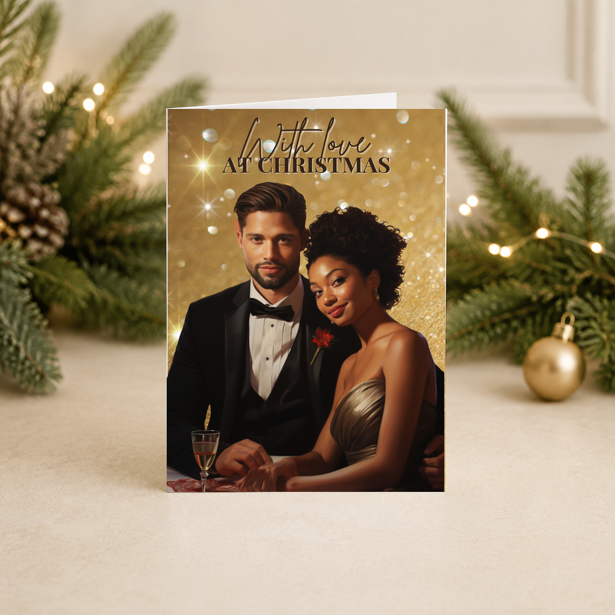 Luxury Christmas Card for Husband, Wife, Partner, Fiancé or Fiancée | Mixed-Race Couple - Image 2