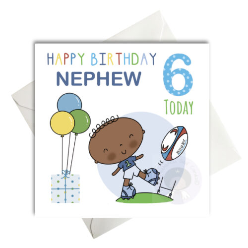 black boy kicking rugby ball birthday card