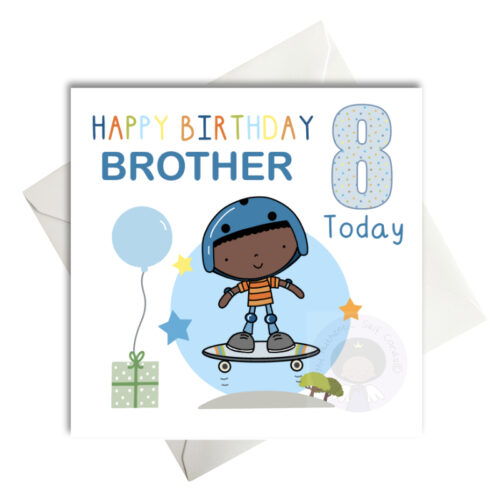brown black skater boy on skates birthday card
