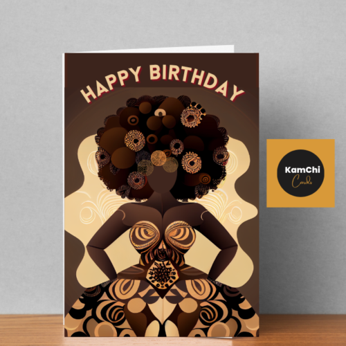 Black Woman Birthday Card | Afro Gold Illustration | Afro Zentangle Design