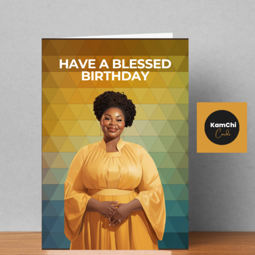 Black Woman Blessed Birthday Card | Yellow Dress Faith Design