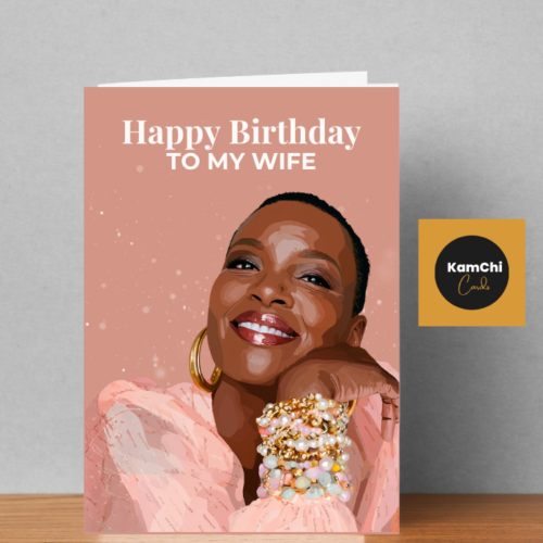 Birthday Cards for Wife or Partner | Warm Peach Portrait Short Hair