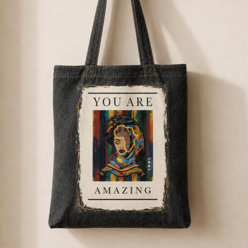 BRB Denim Tote Bag — Regal Affirmation “AMAZING" Artwork | The Caramel Soldier
