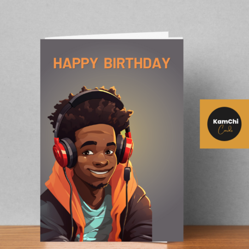 Black Teen Gamer Birthday Card | Gaming Headphones Design | Birthday Greeting Cards for Son, Grandson, Godson, Nephew, Brother