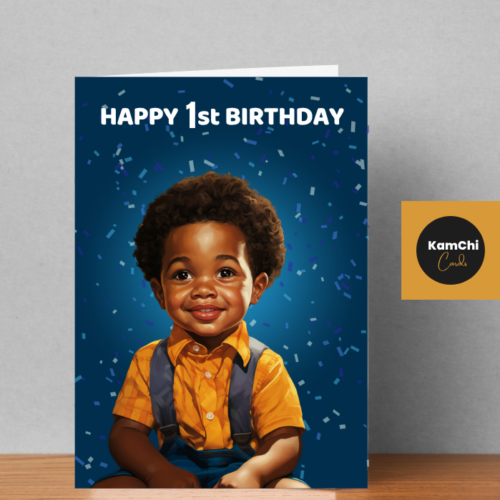 Black Toddler Birthday Card | Blue Confetti Celebration | Toddler 1st, 2nd, 3rd Birthday Greeting Card