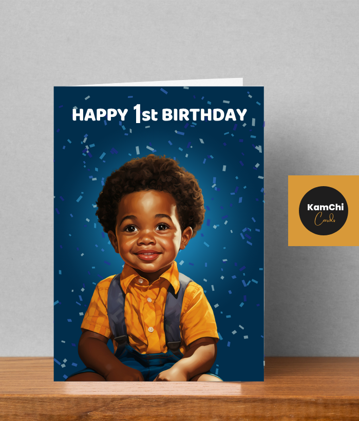 Black Toddler Birthday Card | Blue Confetti Celebration | Toddler 1st, 2nd, 3rd Birthday Greeting Card