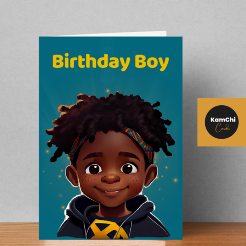 Black Boy Birthday Card | Colourful Birthday Boy Cartoon