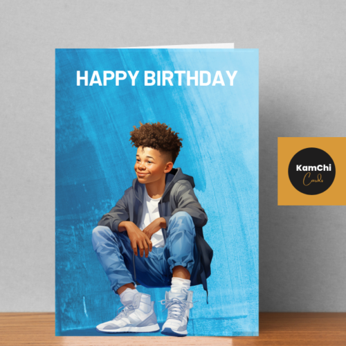 Contemporary Black Boy Birthday Card | Boy in Trainers | Teen Boy Greeting Card