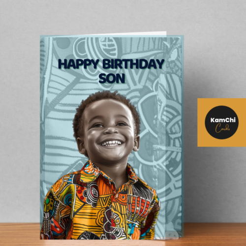 African Print Younger Boy Birthday Card | Black Boy in African Print Shirt | Son, Grandson, Godson, Nephew