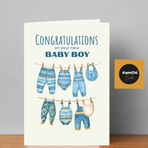 New Baby Boy Card | Blue African Print Clothes Design | Congratulations on your New Baby