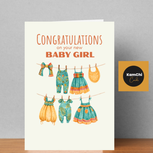 New Baby Girl Card | African Print Clothes Washing Line Design | Congratulations on Your New Baby Girl