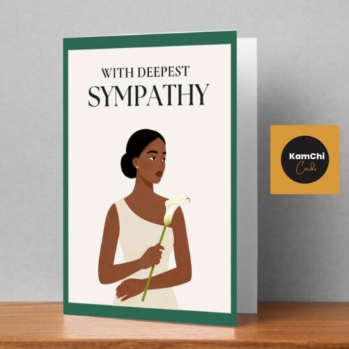 Deepest Sympathy Card – Black Woman Holding White Lily Condolence Message