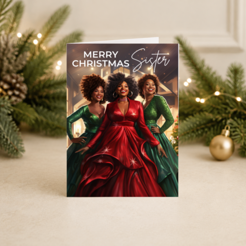 Sister Christmas Card | Three Stylish Black Women | Colourful Festive Design