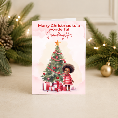 Christmas Card for Granddaughter, Niece or Goddaughter | Black Girl by Tree