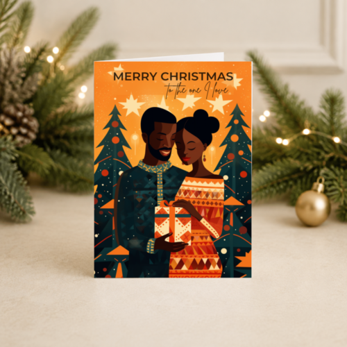 One I Love Christmas Card | African Print Couple | Black Love Festive Design