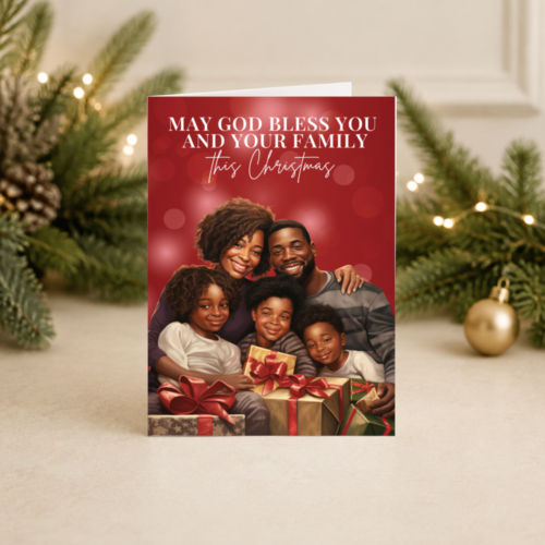 Family Christmas Blessing Card | Black Family | May God Bless You