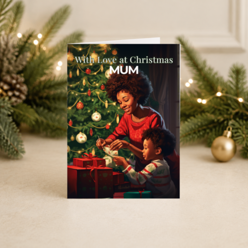 Mum Christmas Card | Black Mother and Child by Tree | Heartfelt Festive Design