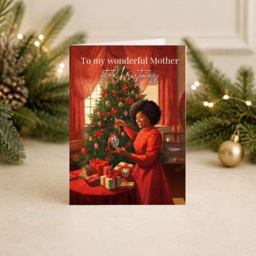 Mother Christmas Card | Elegant Mature Black Woman | Traditional Festive Design