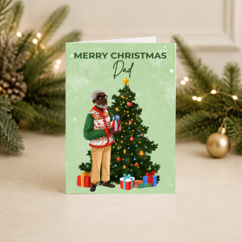 Christmas Card for Dad or Grandad | Older Black Man by Christmas Tree