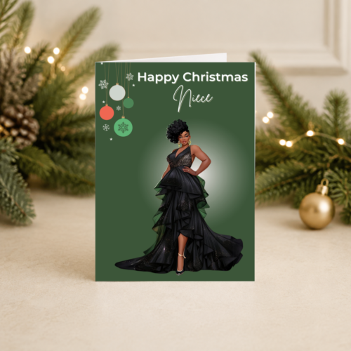 Personalised Christmas Card for Her | Elegant Black Woman | Auntie or Niece