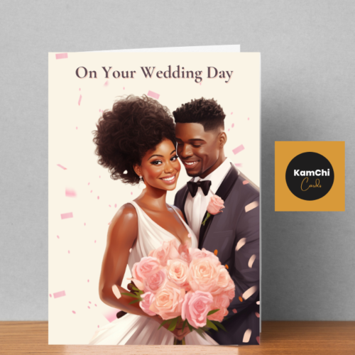 Black Wedding Card, On Your Wedding Day, African American Bride & Groom Wedding Card, Afro Caribbean Wedding Congratulations Card, Diverse Marriage Card