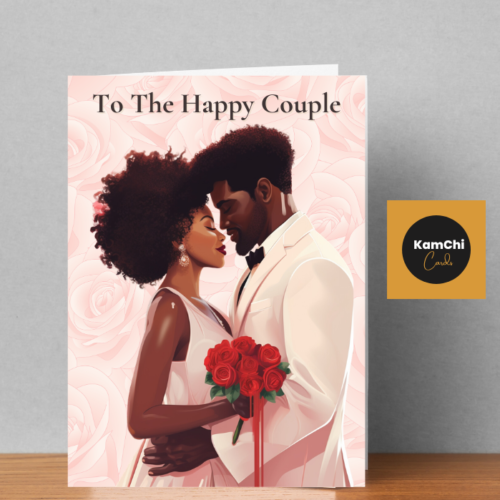 Black Wedding Card, To the Happy Couple, African Caribbean Bride & Groom Wedding Card, Elegant Wedding Congratulations Card, Black Love Greeting Card