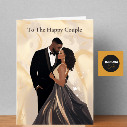 Black Wedding Card, To the Happy Couple, African Caribbean Bride & Groom Wedding Card, Elegant Wedding Congratulations Card, Luxury Black Love Greeting Card