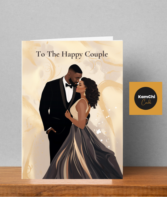 Black Wedding Card, To the Happy Couple, African Caribbean Bride & Groom Wedding Card, Elegant Wedding Congratulations Card, Luxury Black Love Greeting Card