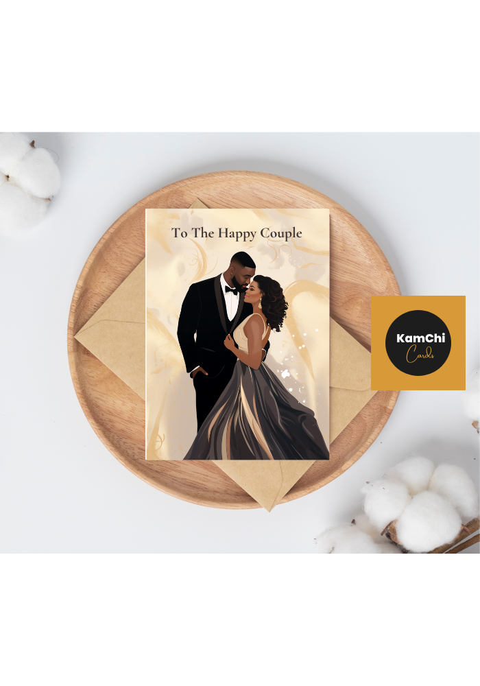 Black Wedding Card, To the Happy Couple, African Caribbean Bride & Groom Wedding Card, Elegant Wedding Congratulations Card, Luxury Black Love Greeting Card - Image 3