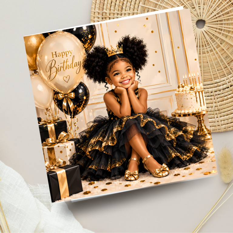 Timezone Party Card Luxury Princess Birthday Card | Black & Gold Card for Girls – The Black ...