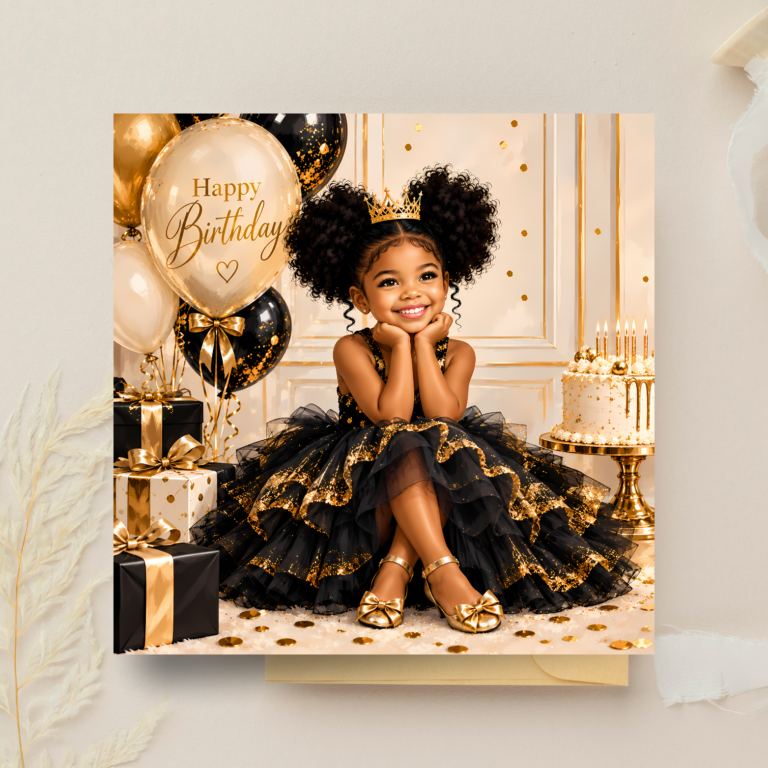 Timezone Party Card Luxury Princess Birthday Card | Black & Gold Card for Girls – The Black ...